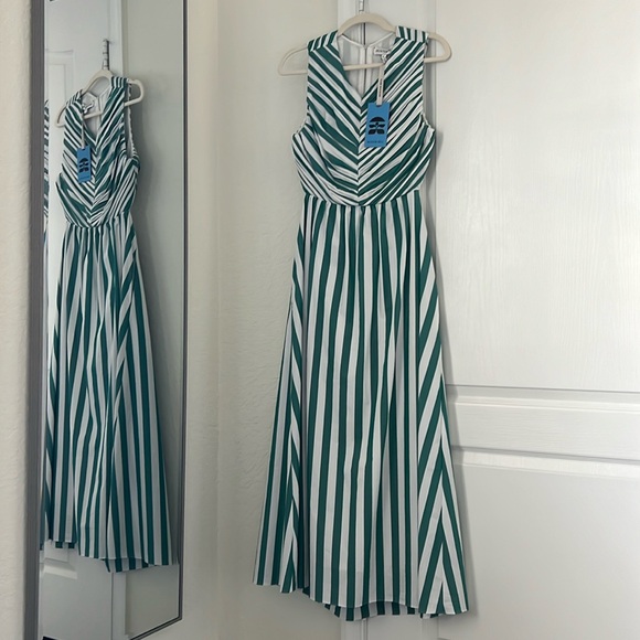 NWT Hunter Bell Midi Dress Emerald Stripe Kathleen Dress Cutout Back Size 6 - Picture 4 of 13